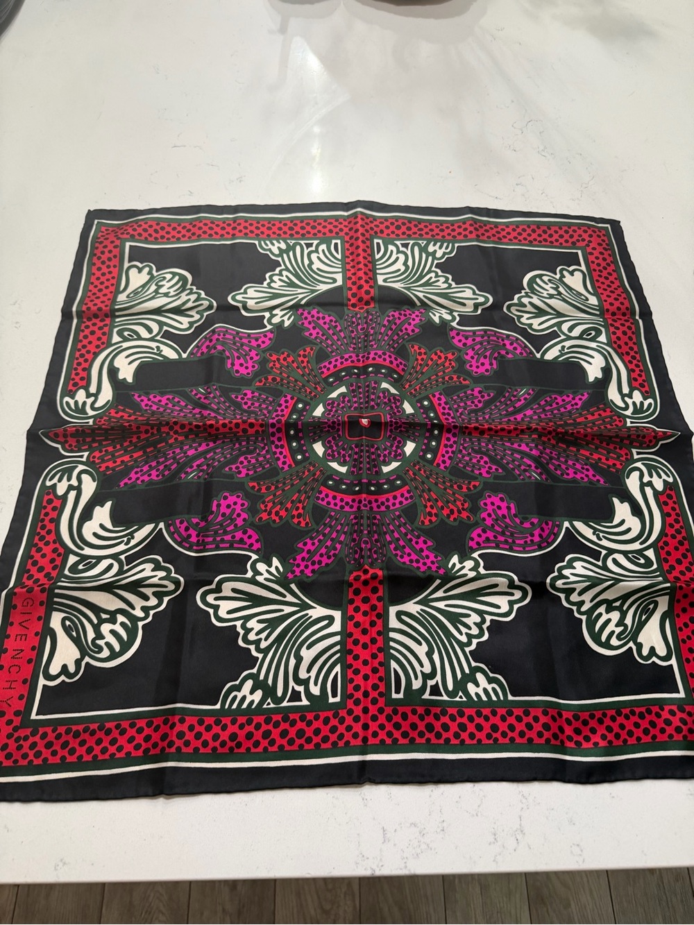 Givenchy Black, Red & Pink Graphic Silk Scarf